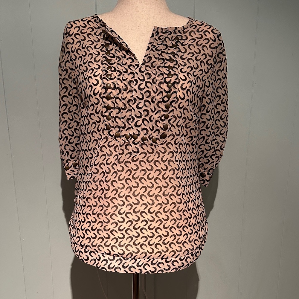 41 Hawthorn Black and Tan Patterned Blouse